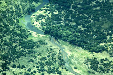 An aerial view of Savute Safari Lodge, Chobe National Park