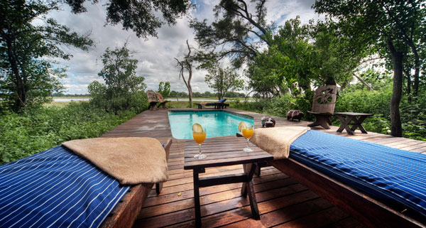 The pool deck at Kwara Camp in the Okavango Delta